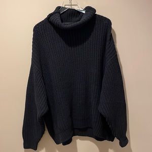 Free People Oversized Black Chunky Knit Cowl Neck Sweater Size XS